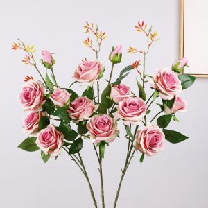 ROIO Real Touch Artificial Rose Flower Handmade Realistic Fake Flower Vase Decor Artificial Faux Rose Branch Valentines Day Favors