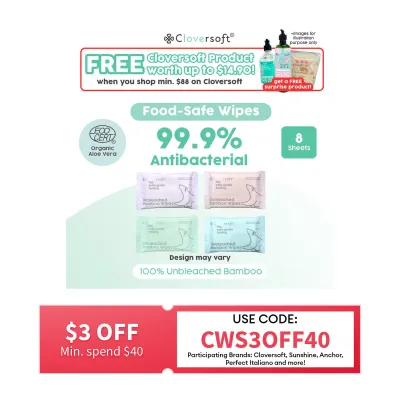 Cloversoft Plant-Based Unbleached Bamboo 99.9% Antibacterial Organic Wet Wipes 8 Sheets