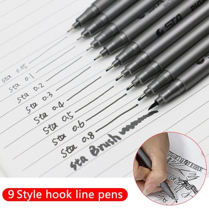 STA 9Pcs/Set Black Fine Tip Inking Pens for Drawing Archival Ink