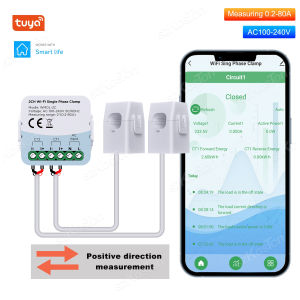 Tuya WIFI Smart Energy Meter Bidirection 2 Channel with Current Transformer Clamp App Monitor Power 80A 110V/240V