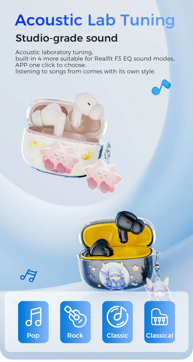 realfit F3 ANC Bluetooth 5.4 หูฟังบลูทูธ -38dB ตัดเสียงรบกวน พร้อมไมโครโฟน Bass หูฟัง คุณภาพเสียงดี