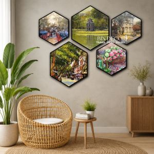 Tranh treo tường hà nội trang trí decor quán nhà hàng bộ 5 tấm kèm đinh
