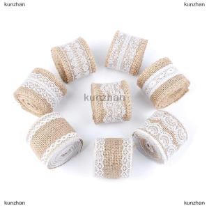 [COD] kunzhan 2Meter/Roll Jute Burlap Hessian Lace Ribbon White Lace Trim Edge Party Decor