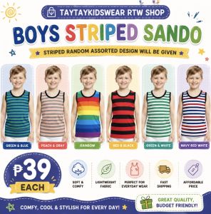 Boys Striped Sleeveless T-Shirt - Comfortable Cotton Top for Kids 1-7yrs