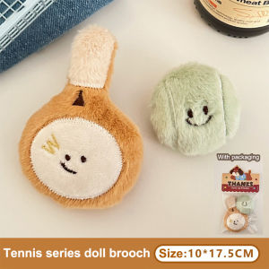 LYM Cartoon Plush Badminton Tennis Keychain Fluffy Cute Creative Soft Stuffed Doll Brooch Backpack Pendant Decorative Accessories