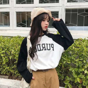 LHFriday จัดส่งทั่วไทย🚗 เสื้อยืดแขนยาวแฟชั่น เสื้อยืดคอกลมแขนยาว ดีไซน์เก๋ไม่ซ้ำใคร แขนเสื้อคนละสีกับตัวเสื้อ มีสกีนอักษรที่หน้าอก แมทช์ได้ทุกสไตล์ 📌