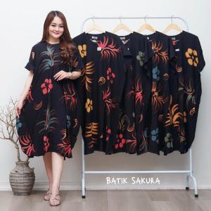 Daster Kalong Soraya Motif Lukis Batik Sakura Pekalongan Baju Dress Piyama Rayon Wanita Tidur Bali Bumil Busui