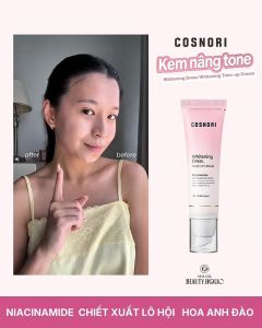 Kem nâng tone COSNORI WHITENING DRESS TONE-UP CREAM 50gr - Tạo hàng rào khóa ẩm tự nhiên ngăn ngừa tình trạng da bị mất nước hay cakey (mốc nền) suốt cả ngày dài.