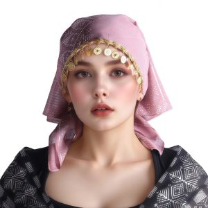 YIYU STUDIO Floral Print Triangle Headscarf Polyester Breathable Golden Beaded Hijab New Sequin Elegant Turban Hat Women