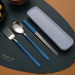 [SG] Portable 3 in 1 Stainless Steel Cutlery Set with Case Utensil Set  For Gift