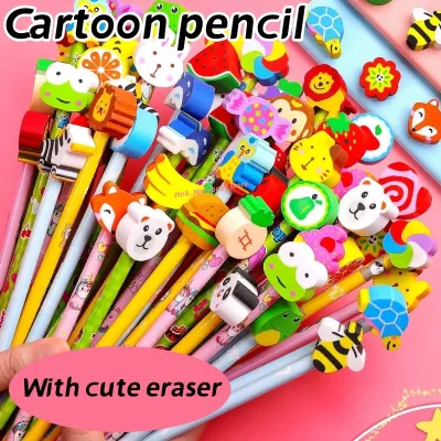 PINK Cartoon Pencil With Cute Eraser Children Gift Childrens School Supplies Kwaii Rubber Head Pencils 1Pc Random