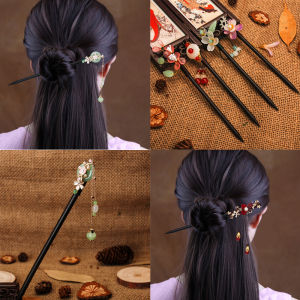 GS Women Girls Handmade Flowers Ebony Tassel Chopstick Hair Sticks Hairpin Hair Accessories Hair Styling Tools