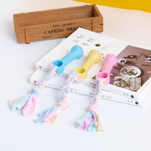Mainan Gigitan Anjing Premium Warna Pastel | Mainan Gigit TPR Pastel Dengan Kain Tali Untuk Anjing Dan Kucing | Mainan Gigitan Murah Dog Toy Rubber Bone