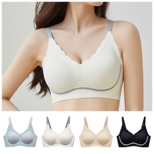 LANGJ ฟิตติ้ง บราไร้ตะเข็บ กันกระแทกและกันกระแทก ไร้รอย บราเซียสตรี สะดวกสบายสบายๆ หน้าอกที่รวบรวม บราไร้สายทรงวีเว้าลึก สำหรับวิ่ง/โยคะ/กีฬา