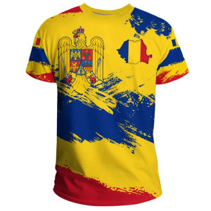 [Local Stock] HBESTY  Romania Flag Graphic T Shirt for Men Football Jersey Wholesale Soccer Shirts Club Team T-shirt Rumania Coat Of Arms Men Clothing