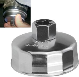 64mm 14 Flutes Oil Filter Socket for Lexus Scion Toyota Oil Filter Wrench Oil Filters Cap Removal Tool Chrome Vanadium Steel Oil-Filter Wrenches Silver
