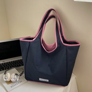 CRNGW ผ้า กระเป๋าสะพายไหล่ไนลอน โดปามีนคัลเลอร์ น้ำหนักเบา กระเป๋าช้อปปิ้งพับได้ ลำลอง ไม่ซึมน้ำ กระเป๋าเก็บของที่เป็นมิตรต่อสิ่งแวดล้อม ผู้หญิง