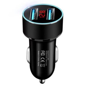 Dual Port Car Charger 20W Fast Charging Alloy Digital Display USB Adapter for Mobile Phones