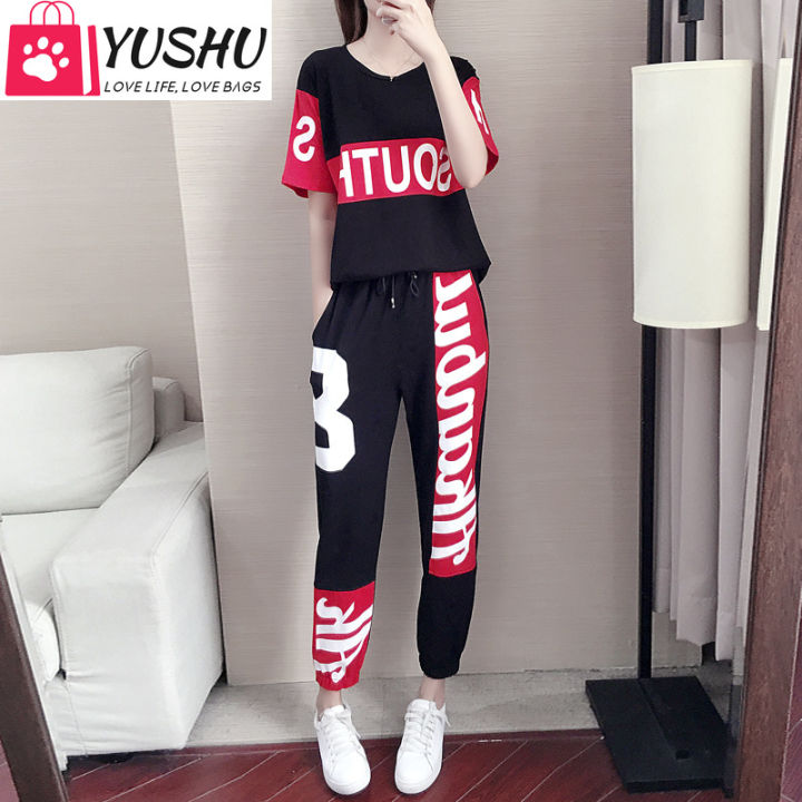 Yushu Korean Printing Tracksuit Women Sport Wear Fashion Women Set