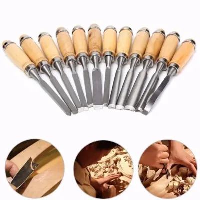 Bộ dao thợ mộc gỗ tay cầm 12 chiếc lưỡi thép đa dụng phù hợp cho chạm khắc gỗ chế tác thủ công.