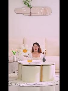 Cream style tea table living room 2024 new small apartment modern simple designer creative internet celebrity round tea table