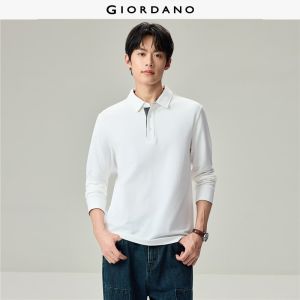 Giordano Beau Monde Men Contrast placket long sleeve pique polo shirt Free Shipping 13016622