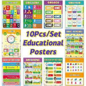 Educational Preschool Posters 10pcs/16pcs Charts for Preschoolers Toddlers Kids Kindergarten Alphabet Plastic opp lamination waterproof