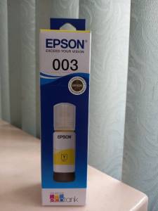 EPSON 003Y สีเหลือง  T00V400แท้ศูนย็ของใหม่คุณภาพ100% เครื่องปริ้นเตอร์ EPSON L3110 / เครื่องปริ้นเตอร์ EPSON L3150 ปริมาณการพิมพ์บนกระดาษขนาด A4 ได้ 7500 หน้า (รวมกัน 3 สี CMY) ขนาด 65 มล.