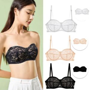 XINSU38 Mesh Thin Lace Transparent Bra Close-fitting Shockproof Seamless Invisible Bra Fashion Lingerie Push Up Underwear Wedding