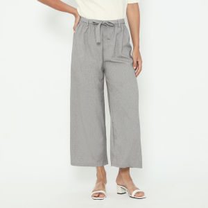 MINEOLA Tie Belt Straight Cut Wide Leg Cotton Pants (Celana Kulot Wanita Kekinian Korean Style)