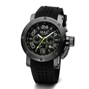 Max Grand Prix GP Racer Chronograph Black Dial/Green Highlights Silicone Strap Mens Watch 47mm 5-MAX535