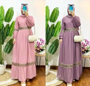 Gamis Ceruty Baby Doll Full Fur: Variasi Renda Gamis Busui Friendly