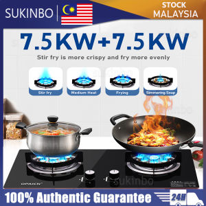 SUKINBO 7500W Double Burner Gas Stove Upgrade Tempered Glass Gas Stove Liquefied Gas Stove Double Burner Cooker Nine Cavity Gas Stove