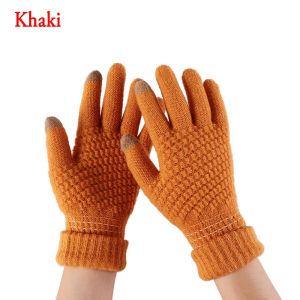 OUREAL Woolen thicken Winter warm touch screen knitted wool full finger Women gloves