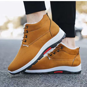 Mens Hightop Soft Bottom Padded Thickened Nonslip Snow Boots for Winter Solid Color Cotton Shoes