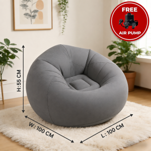 Inflatable Sofa Chair Cool Gray Round Lazy Sofa Bean Bag Chair Soft Comfortable Portable Indoor Lounge Seat for Bedroom Living Room Condo Dorm