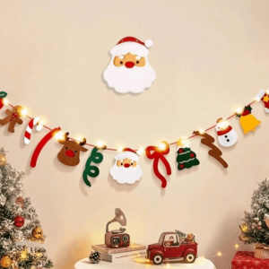 OOG LED Light String Luminous Christmas Banner Felt Material Handmade Garland Ornament DIY Pull Flag Home