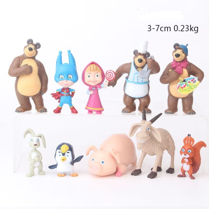 New Arrival 10pcs/set Masha and Bear Action Figures Toys For Kids