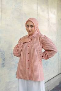 Azkia top Blouse Stripe Baju kerja Atasan Wanita Motif Salur Terbaru 2025 OOTD Korean Style Kemeja wanita terbaru 2025 dewasa lengan panjang casual ootd korean style jumbo