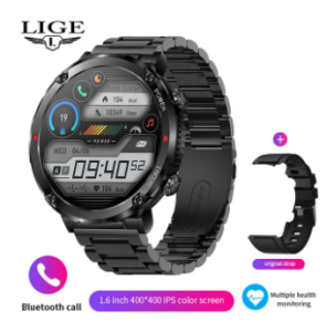2025ใหม่ LIGE สมาร์ทวอท์ชแท้สำหรับผู้ชาย1.6นิ้วสายรัดข้อมือ Fitness Tracker สัมผัสเต็มรูปแบบนาฬิกาอัจฉริยะโทรผ่านบลูทูธนาฬิกาอัจฉริยะผู้ชายกันน้ำได้พร้อมกล่อง