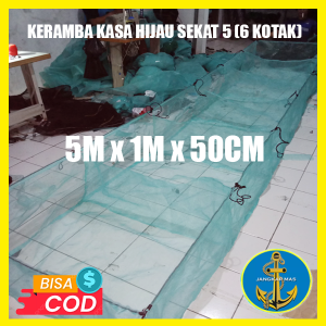 Jangkar Mas - Keramba ikan waring kasa hijau siap pakai sekat 5 menjadi 6 Ruang ukuran 5x1x50cm
