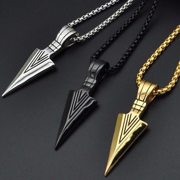 wgk Men's Fashion Jewelry Gold Silver black Arrow Head Pendant Long Chain  Necklace for men stainless steel necklaces men Chocker Jewelry