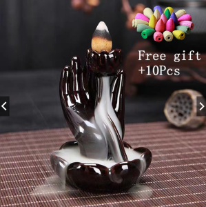 Ceramic Backflow Buddha Incense Burner Chinese Sandalwood Incense Holder Waterful Incense Cone Burner 佛手倒流香炉 倒流香 陶瓷香炉 香爐