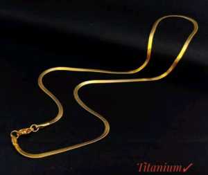 kalung tulang belut gepeng gold bahan titanium awet dan tidak luntur