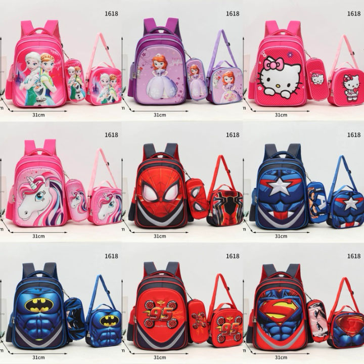 Superhero 3D Cartoon Set 16 Inch 3 in 1 Student and School Backpack ...