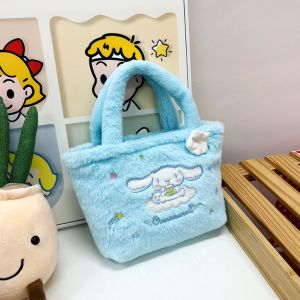LAOO Cartoon Kuromi Plush Handbag Portable Kawaii Cartoon Fluffy Shoulder Bag My Melody Japanese Style Cinnamoroll Tote Bag Female