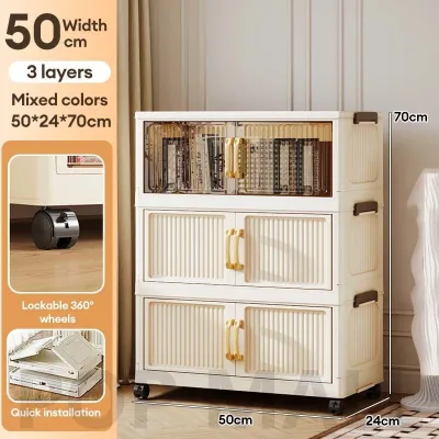 SALVO 35-80cm Foldable Storage Cabinet With Wheels Durabox Plastic Wardrobe Kitchen Cabinet Organizer Cabinet for clothes