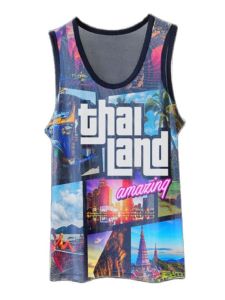 BAU BAU เสื้อกล้าม เสื้อยืด เสื้อยืดผู้ชาย ลำลอง เสื้อกล้ามผ้าตาข่ายพิมพ์ลาย Collection Thailand สวมใส่สบายลายเก๋ทันสมัย ใส่นอนอยู่บ้านก็ดีมากๆ