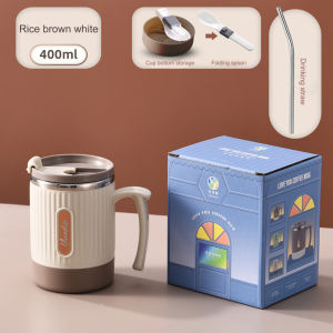 [Buy 1 Take 1]400ml Coffee Cup Mug Tumbler Hot And Cold Vacuum With Handle 304 Stainless Steel Travel Mug Tumbler Cup With Folding Spoon&straw Creative Gift Water Cup earphea