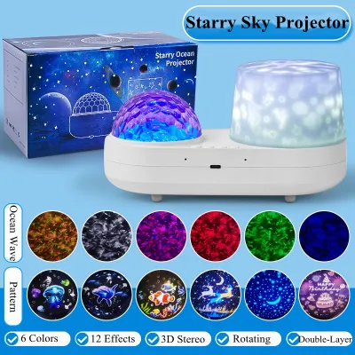 🔥sg STOCK🔥Stereo Ocean Projector Light for Bedroom Led Sky Wave Color Rotating Underwater Wall Projection 3D Lamp Birthday Gift